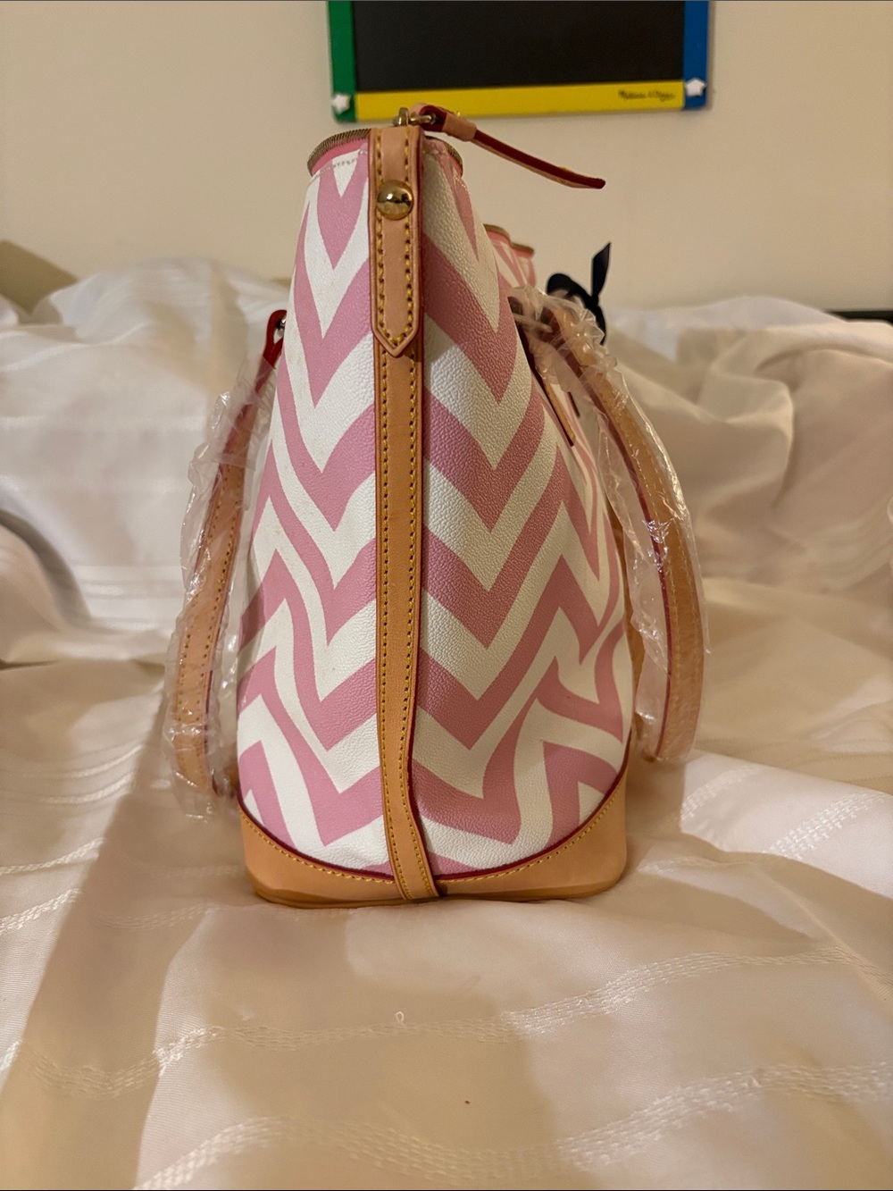 Dooney & Bourke Pink and White Chevron Tote with Wristlet - Picture 5 of 5